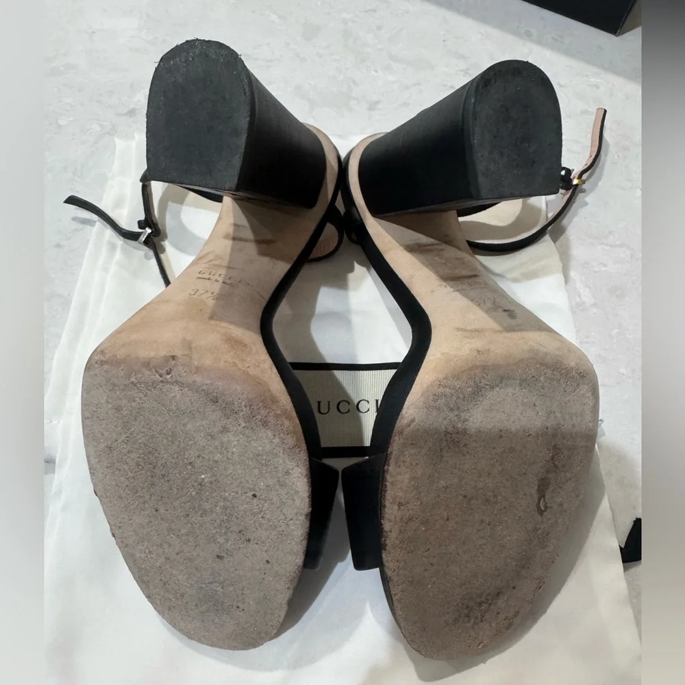 Gucci Horsebit Leather Block Heel Sandals 37.5 - Picture 8 of 10